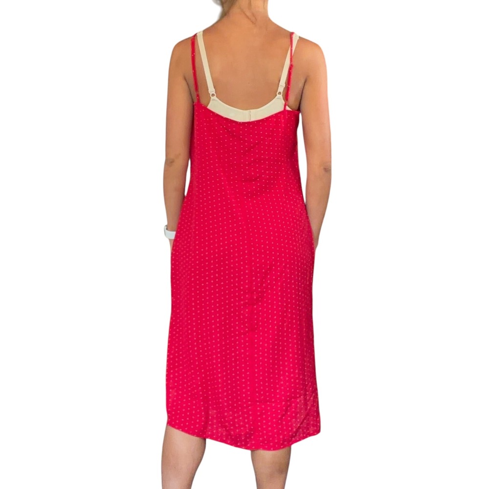 Lulus Womens S Red White Polka Dot V-Neck Adjustable Straps Midi Slip Dress Chic - Picture 4 of 15